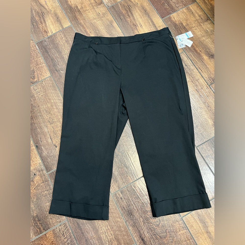 INC Stretch Classic Black Pants Flat Front Cuffed Hem Work Pants Basic Capsule - Picture 2 of 5